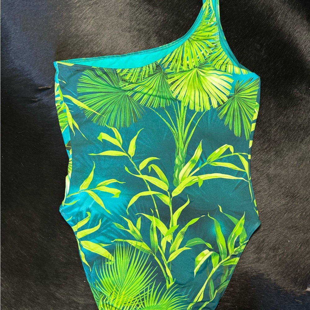 Versace Green and Blue One Piece Asymmetrical Swimsuit - Picture 4 of 9